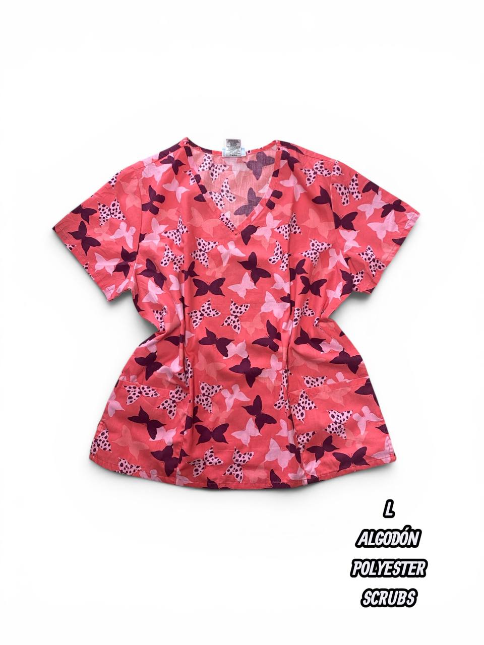 Casaca Scrubs - Estampado mariposas coral (Talla L)