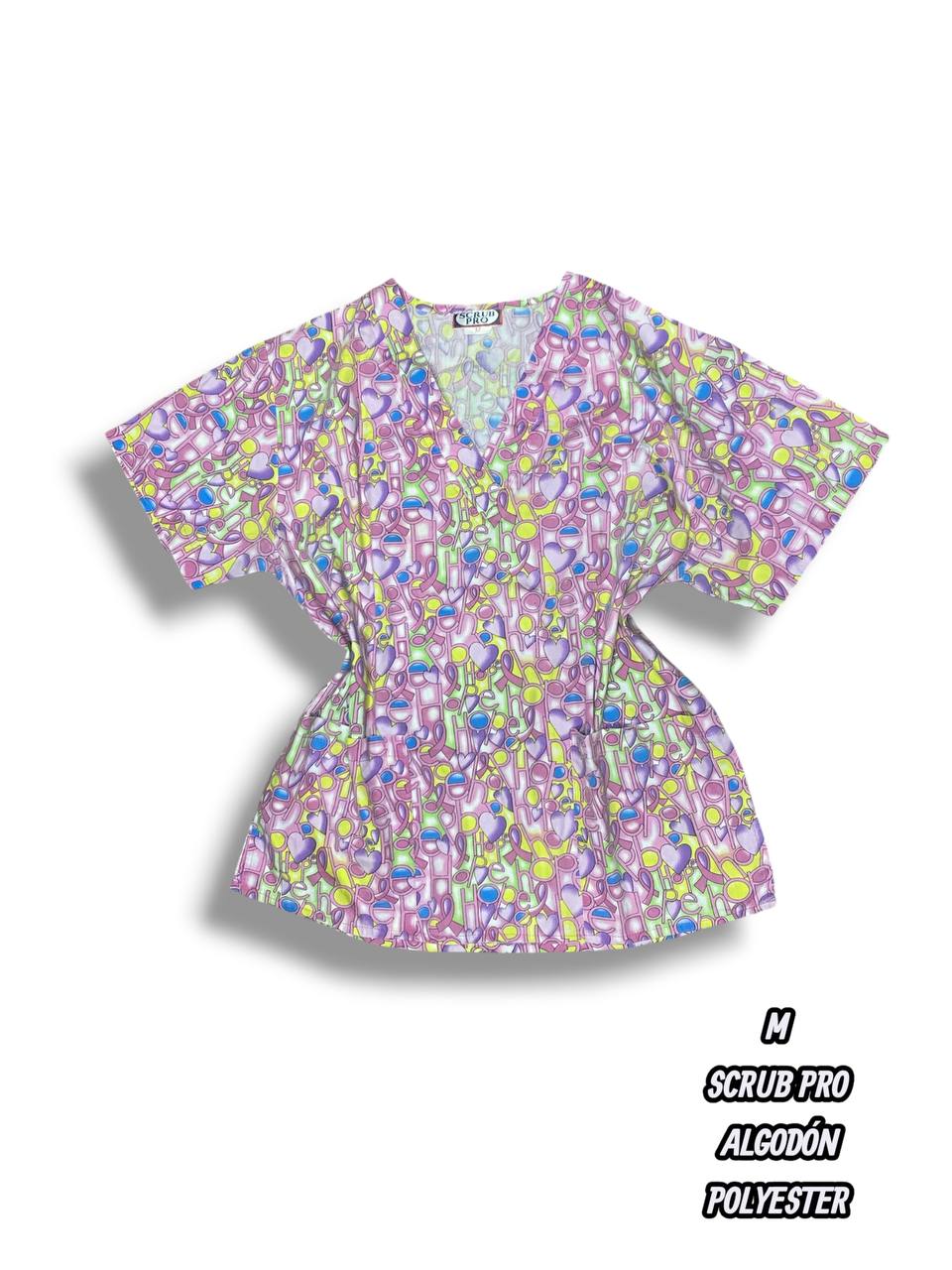 Casaca Scrub Pro - Estampado multicolor (corazones) (Talla M)