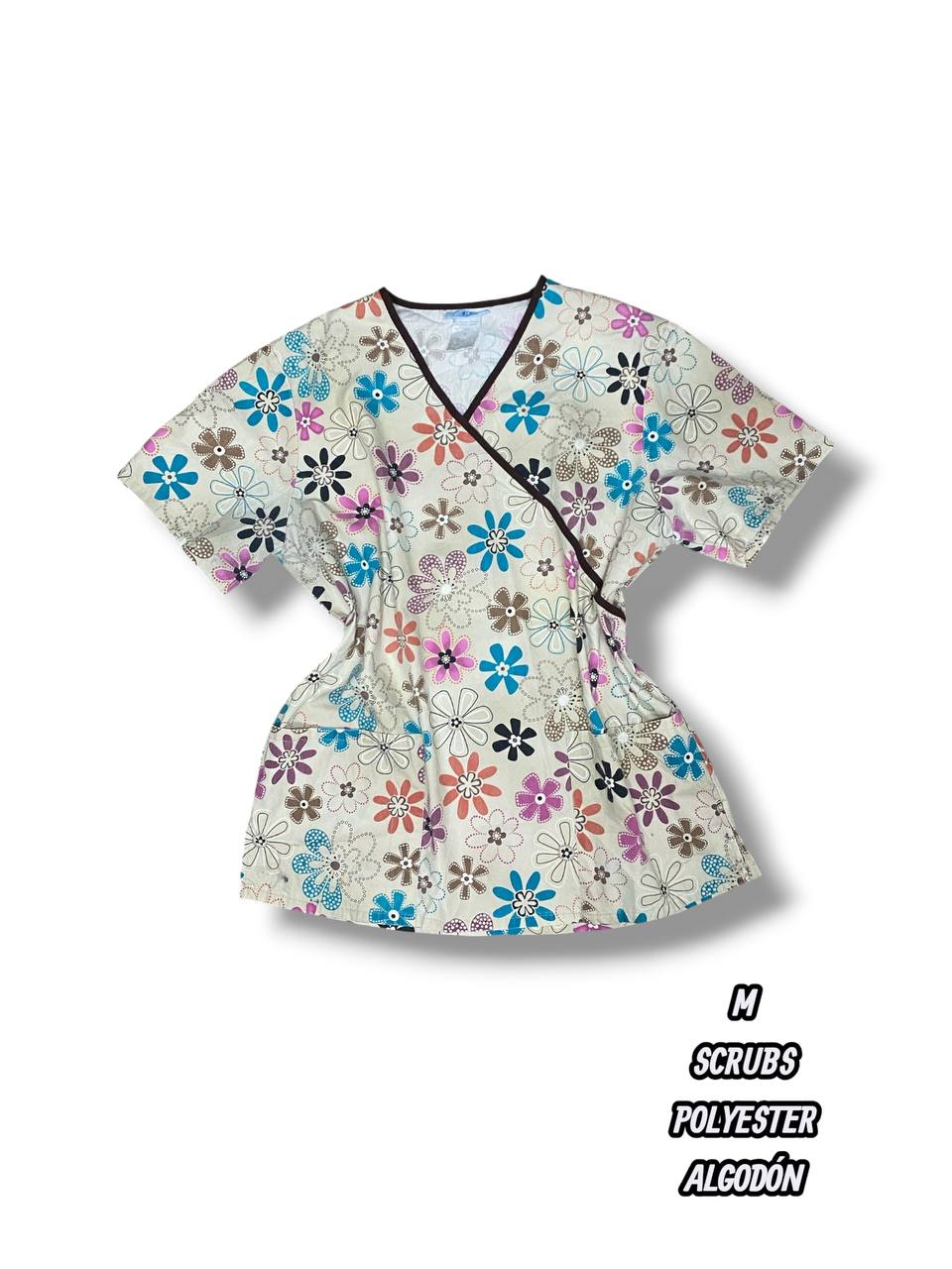 Casaca Scrubs - Estampado floral multicolor beige (Talla M)