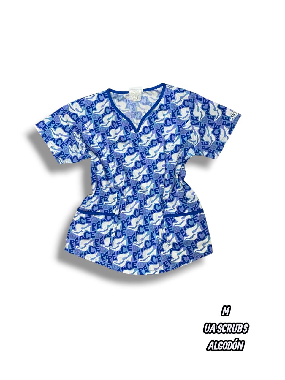Casaca UA Scrubs - Estampado Peace azul/blanco (Talla M)