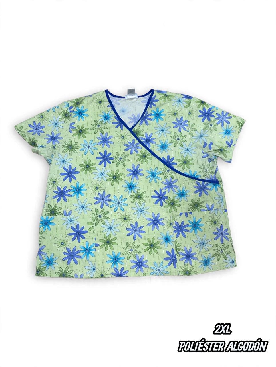 Casaca Estampada Floral Azul y Verde (Talla XXL)